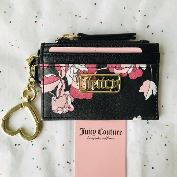 Juicy Couture Handbags - Juicy Couture Pretty Rose Black Statement Card case w Zip coin 4.5"X 2.7"